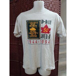 Vintage 90s Canada D-Day Anniversary T Shirt 50 Years Memorial LRG Armed Forces